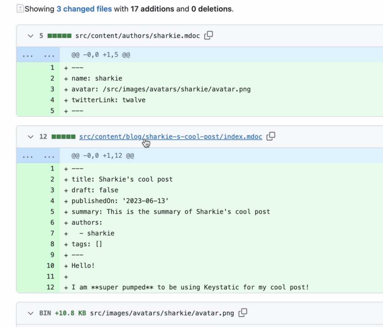 Screenshot of GitHub pull request changes