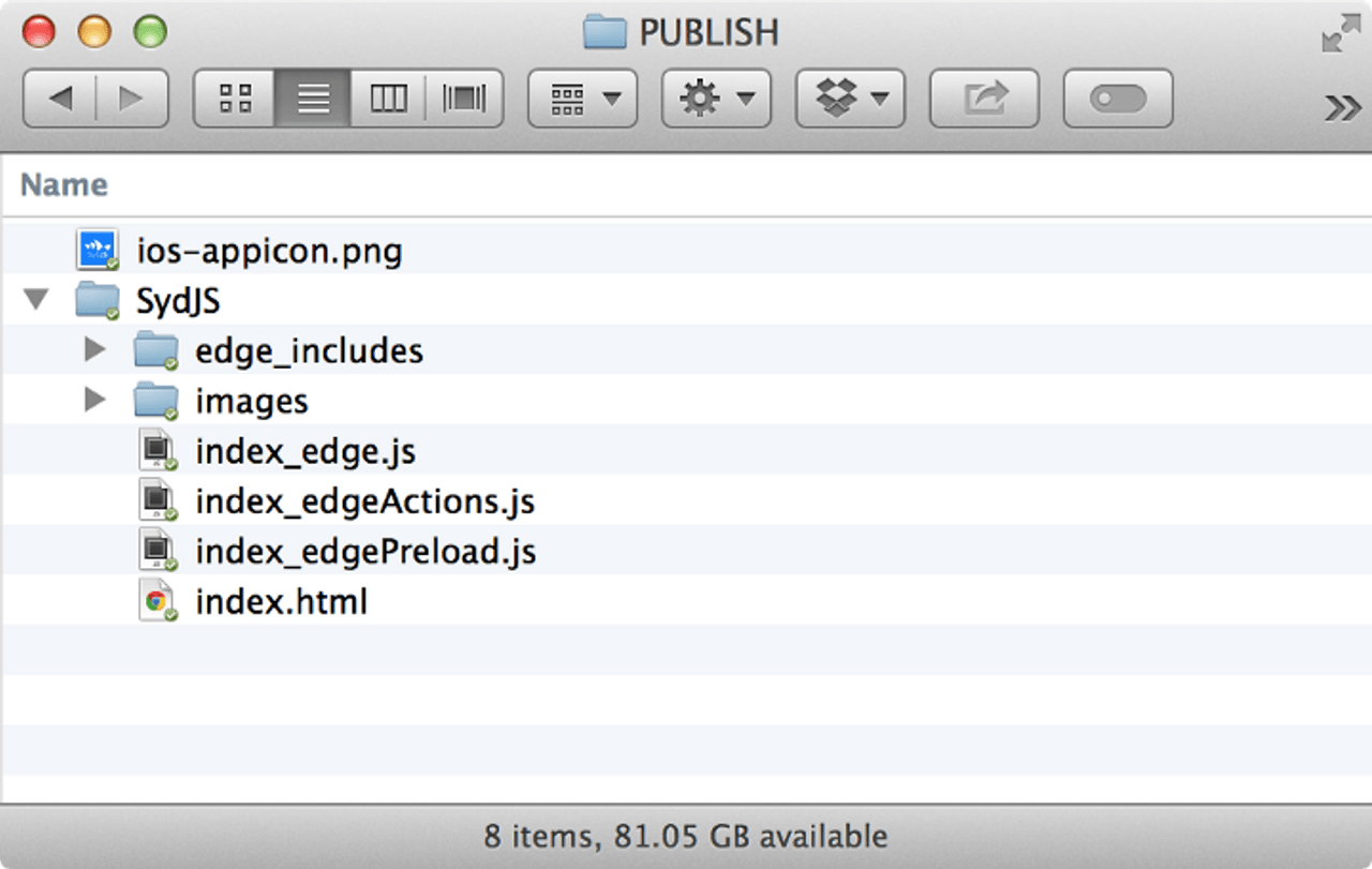 Folder contents after hitting publish